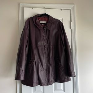 Leather Coat - Woman Within Burgundy size 26 100% Leather LIKE NEW